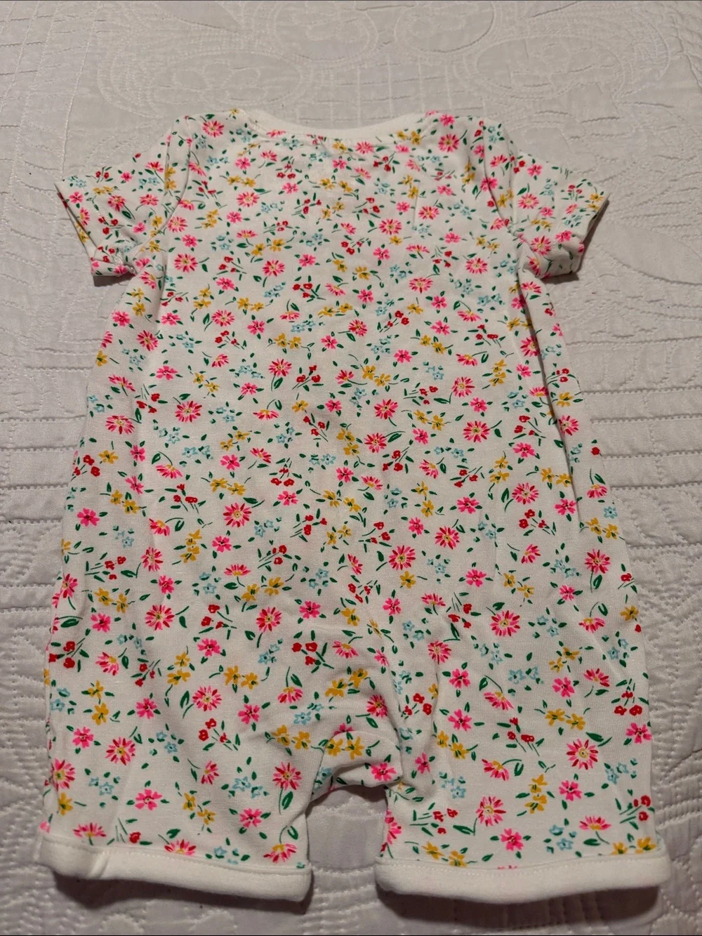 GAP Floral Short Sleeve One-Piece Romper in White with Pink & Yellow Flowers
